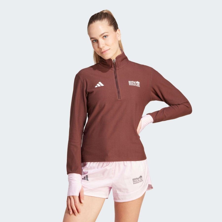 Femmes adidas Survetements | Sweat-Shirt A Manches Longues Demi-Zip Bmw Berlin-Marathon 2023 Shadow Brown